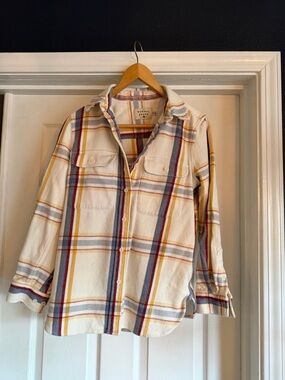 The Normal Brand Cream Plaid Shirt with Yellow & Blue Stripes